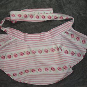 Vintage Rose Pattern Handmade Half Apron - Red, Pink, White & Green